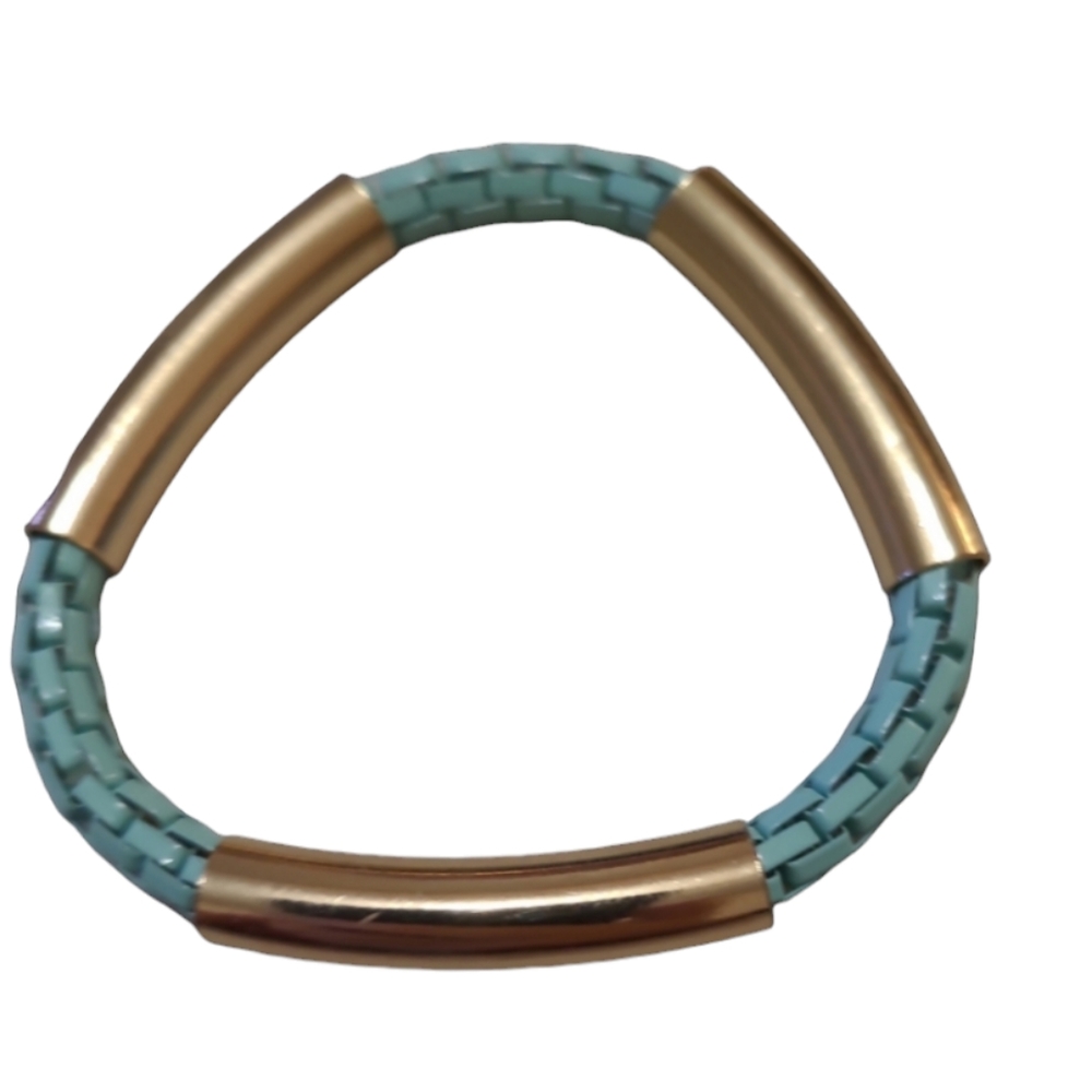 Vtg Teal Blue Stretchy Metal Bracelet Lot 4
